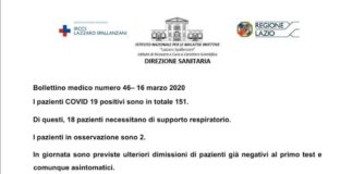 Roma: il bollettino odierno appena emesso dallo Spallanzani.