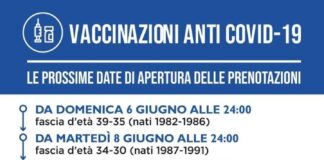 Vaccini: da domenica 6 giugno prenotazioni per gli under 40.